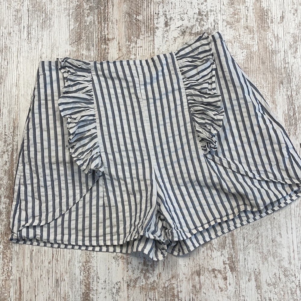 Zara Sailor Pin Striped Ruffle High Waist Shorts
